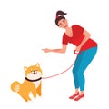 The girl trainer to train the dog. Vector illustration